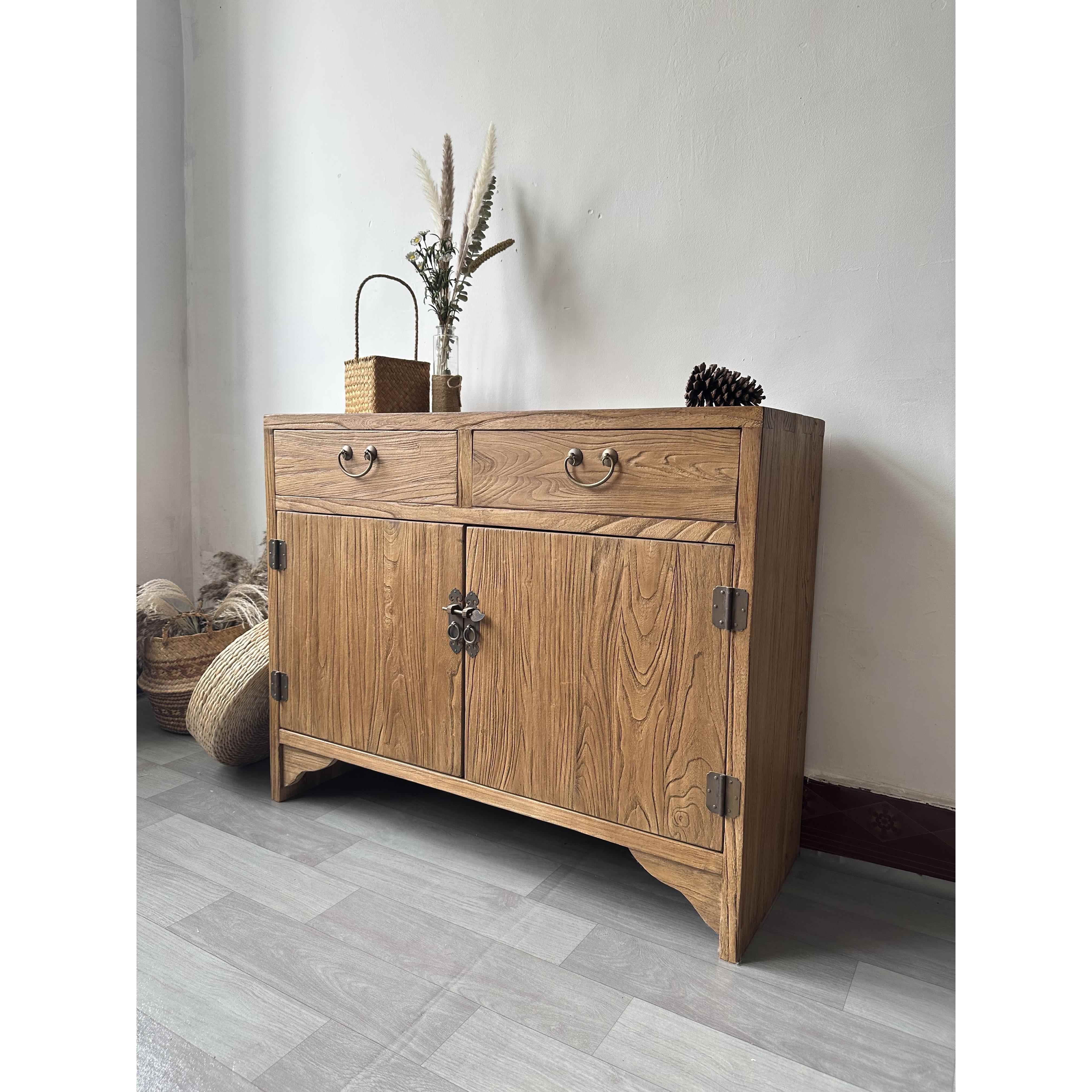 老榆木餐边柜实木鞋柜茶水柜玄关柜覆古储物柜新中式客厅家具边柜