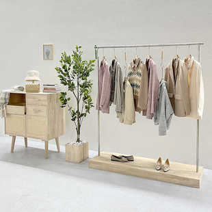 店展示架 专用中岛货架不锈钢拉丝银落地原木色童装 服装 店衣架女装