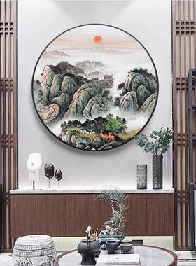 泰山日出图日出东方招财风水进门玄关画圆形有山无水靠山图挂画