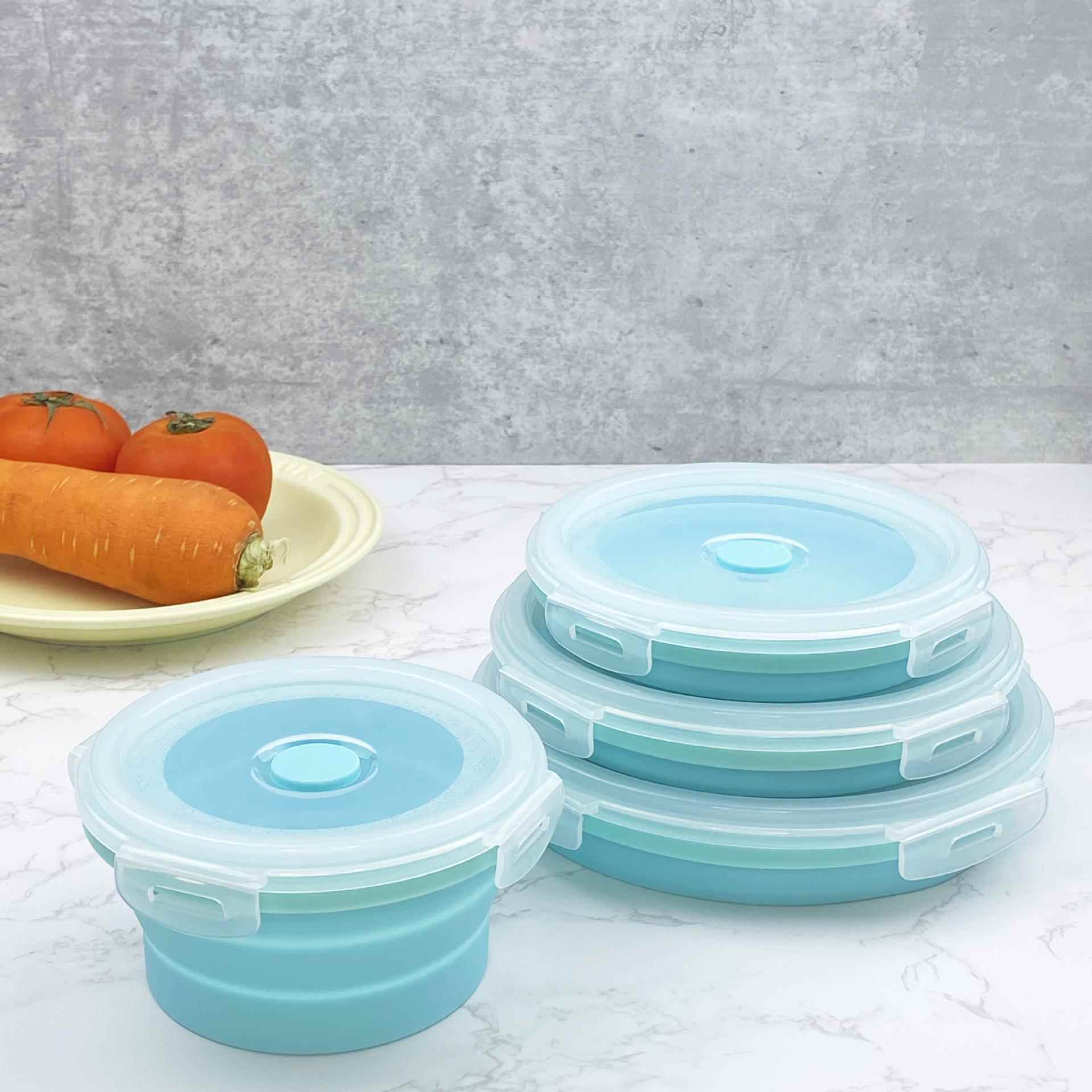 圆形家用食品级折叠饭盒透明密封可冰箱微波炉加热户外便携便当盒