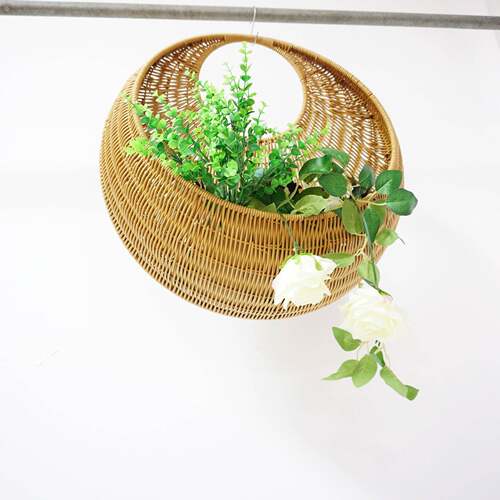 藤编壁挂花篮编织墙挂花盆挂壁花篮阳台养花悬挂藤编壁挂式挂墙篮