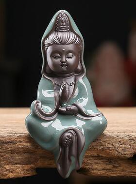 高档葛瑶开片陶佛如来饰观俑音像装家居古架园林装饰