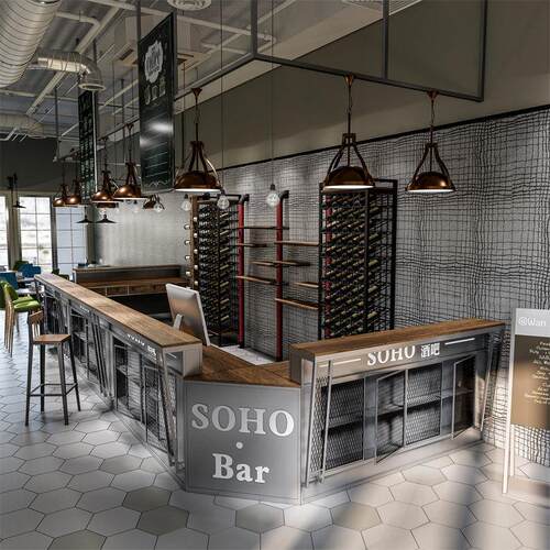 工业风酒吧吧台收银柜台铁艺复古饭厅咖啡厅烧烤店酒馆前台转角柜