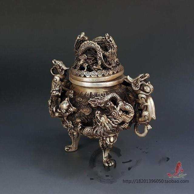 仿古铜器白铜黄铜镀银大号镂空九龙熏香炉摆件香道檀香香薰炉,特色手工艺,其他特色工艺品,淘宝优惠券,粉丝福利购,淘宝优惠卷