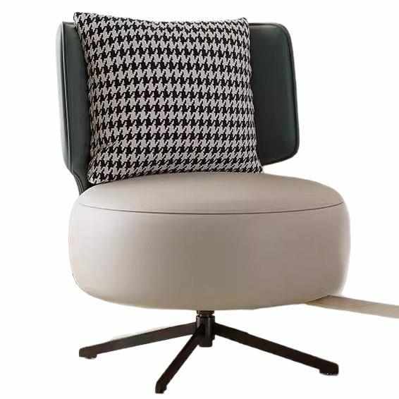 北欧单人沙发旋转椅客厅轻奢网红沙发边椅棉麻皮艺沙发单人休闲椅