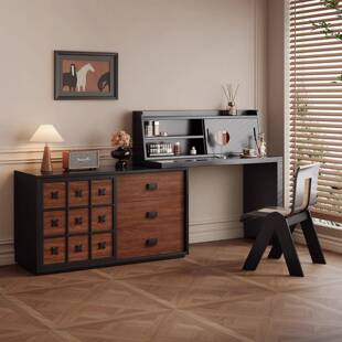 香颂中古风梳妆台斗柜一体卧室现代简约实木化妆桌复古床尾收纳柜