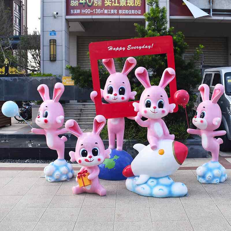 网红打卡景观拍照相框雕塑商场景区装饰品玻璃钢卡通动物合影摆件