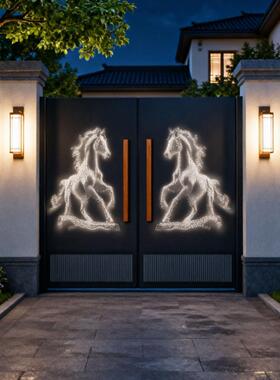 夜光新中式别墅庭院大门铝艺镂空农村自建房对开门轻奢电动入户门