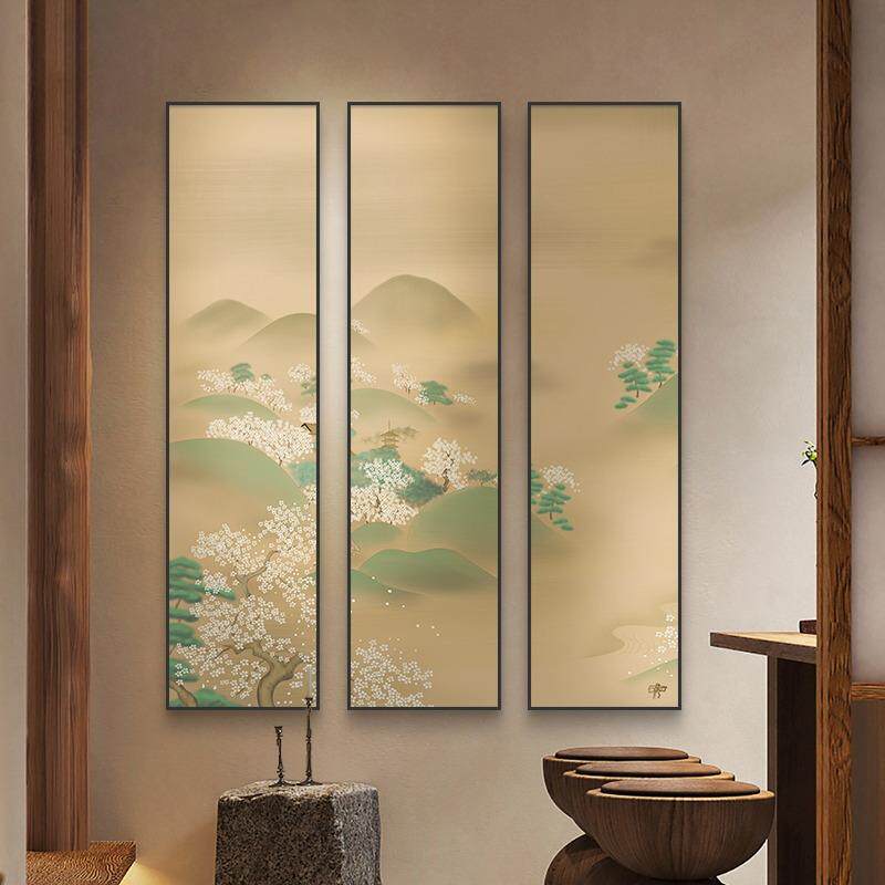 春意阑珊新中式别墅酒店竖版多联挂画五条屏山水禅意客厅装饰画