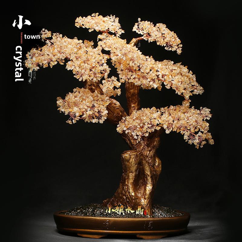 天然巴西黄水晶财富树家居公司前台,客厅,书房入口创意礼品配件