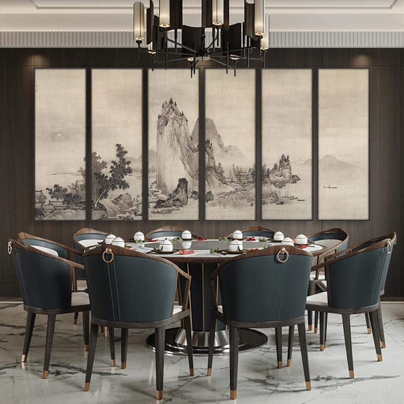 大气山水装饰画新中式饭厅饭店包间挂画客厅背景墙画竖幅水墨壁画