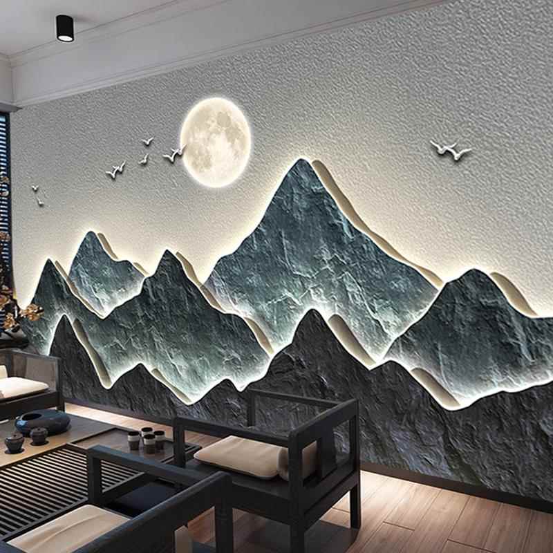 新中式古典迎客松墙贴纸茶室背景墙壁装饰贴画墙面自粘壁纸壁画
