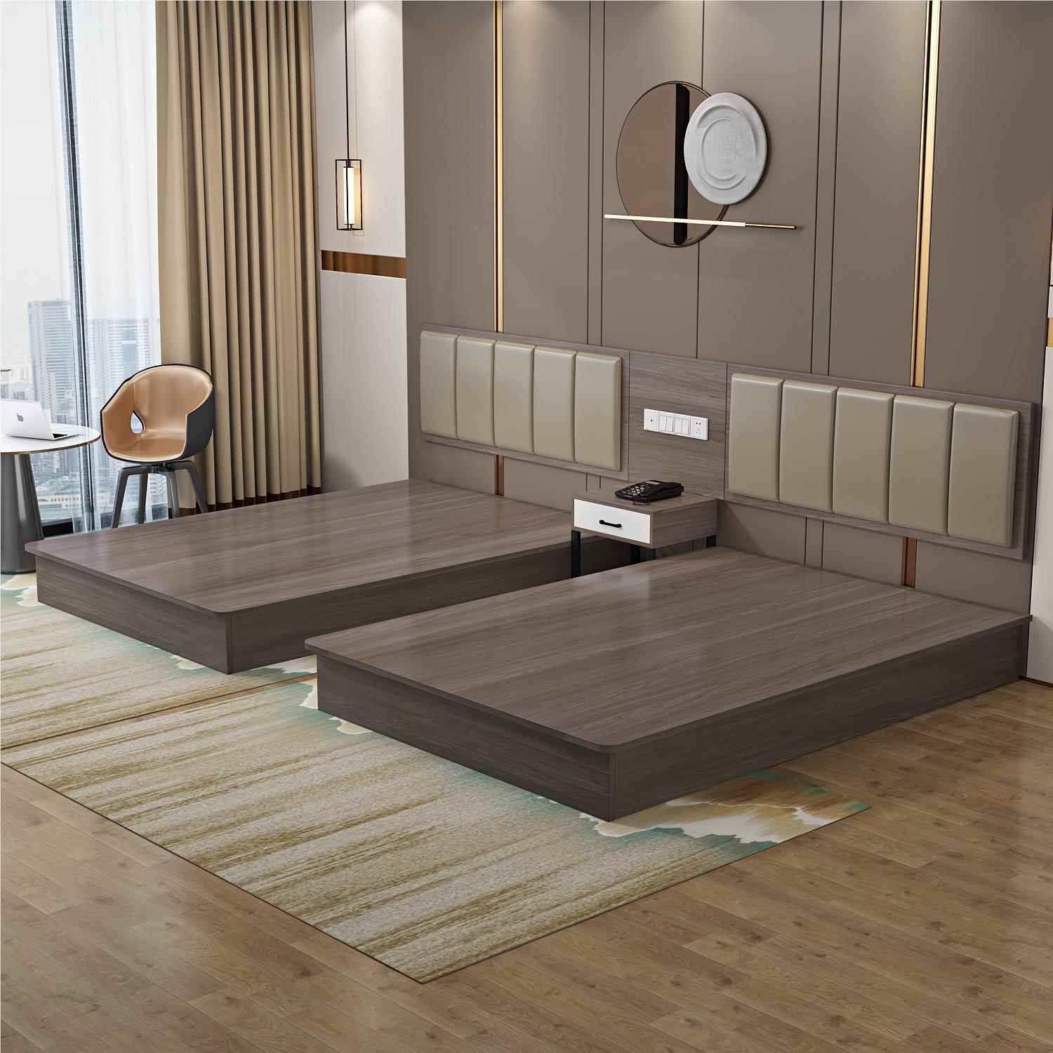 轻奢馆家标间全宾宿套快捷公寓民客具房床电视柜挂酒店45345双人