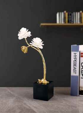 轻奢简约白色水晶花摆件客厅电视柜书房桌面家居装饰品工艺品