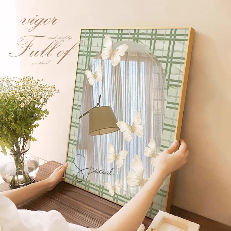 奶油风蝴蝶镜面装饰画客厅化妆桌面摆画电视柜玄关柜镜子画免打孔