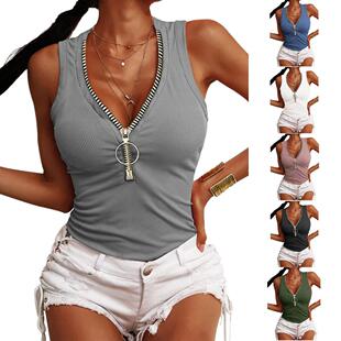 Women's zipper vest top T-shirt