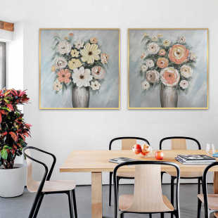 大芬村手绘油画餐厅装饰画现代简约风格客厅花朵过道走廊肌理挂画