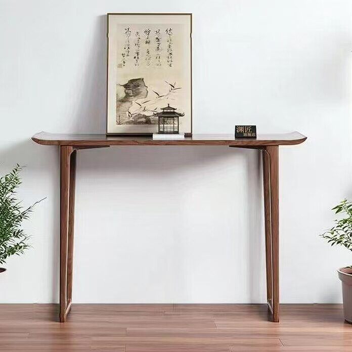 新中式实木条案黑胡桃窄玄关桌简约入门玄关台禅意供桌靠墙翘头案