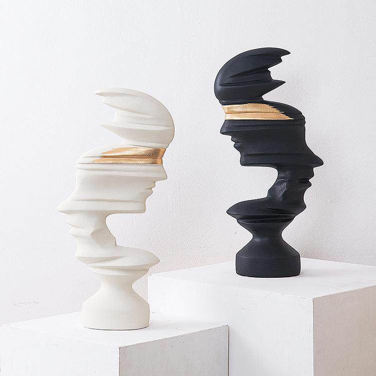 新中式轻奢抽象艺术感人脸树脂雕像摆件家居客厅酒柜电视柜装饰品