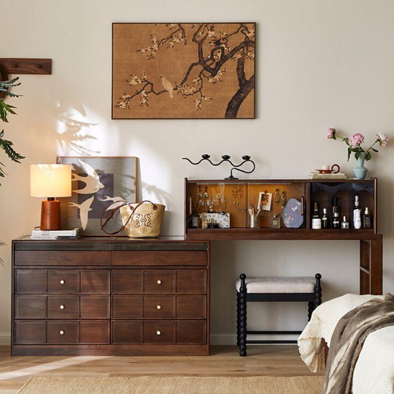 中古实木梳妆台斗柜一体卧室黑胡桃木色化妆桌移动床尾转角收纳柜