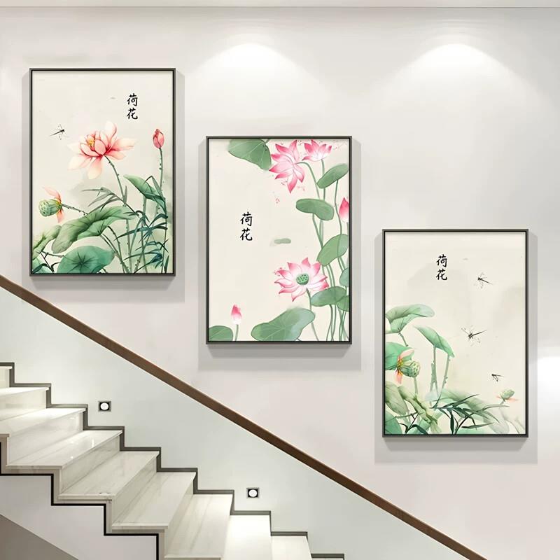 楼梯墙面装饰画新中式复式房间走廊背景墙挂画中国风过道楼道壁画