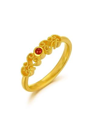 202年新3款古法18金国金潮系列精致戒指黄色戒指送女友送妈妈礼