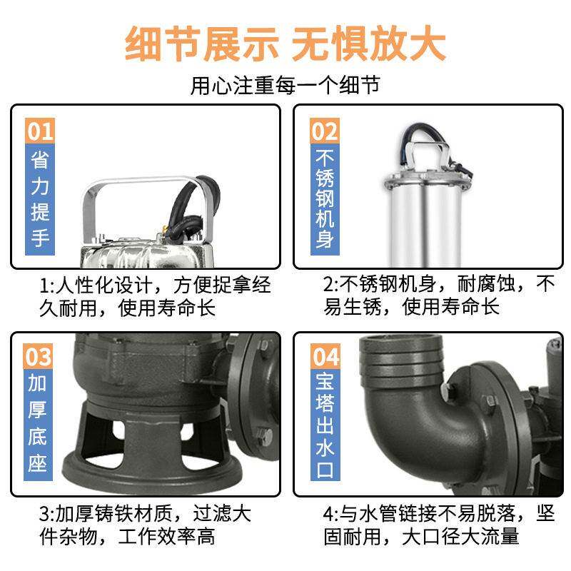 永磁变频切割污水泵鱼塘清淤防堵带刀潜水泵泥浆泵泵不锈钢304