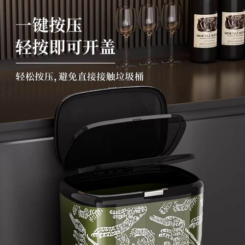 高脚垃圾桶中古风轻奢收纳桶家用厨房带轮按压厨余桶大容量免弯腰