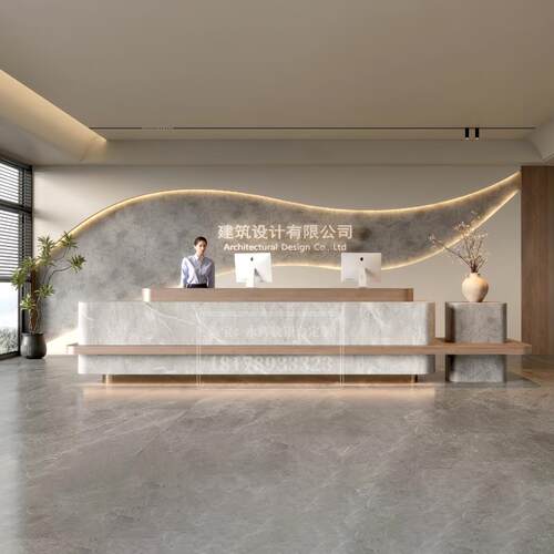 简约公司前台接待台酒店大堂迎宾台培训机构柜台美容院吧台收银柜