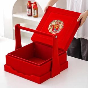 新娘陪嫁礼盒嫁妆盒手提篮红盒子结婚龙凤礼盒新婚庆大红喜箱提篮