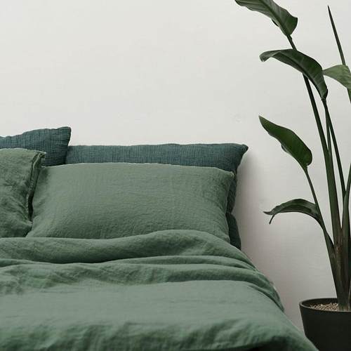 高档橄榄100%纯麻四件套亚法国进口斯堪的纳维亚风绿床上用品1格.