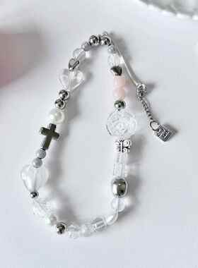 新款原创金属银白色手机链手腕ccd相机链白色ccd挂绳百搭相机挂饰