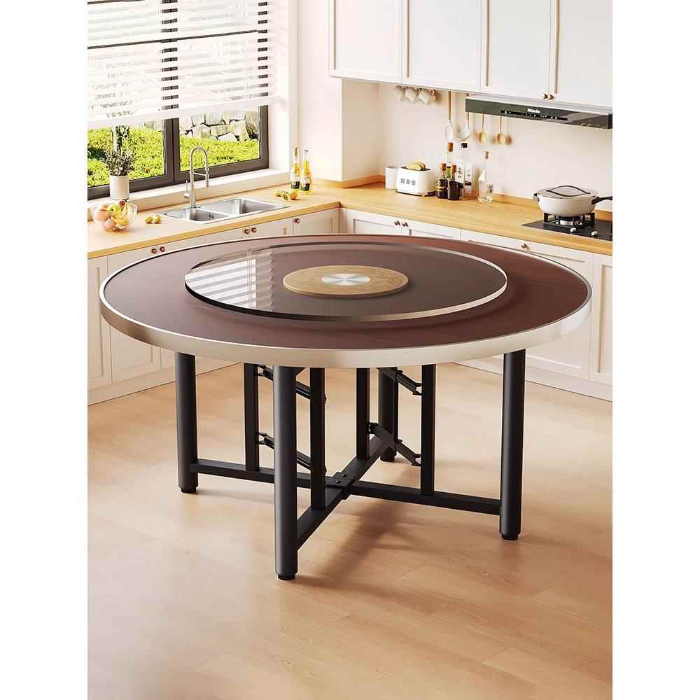 可折叠圆形餐桌加厚桌面家用10人吃饭桌子小户型加旋转圆盘大圆桌