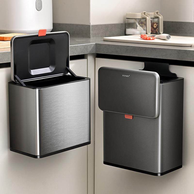 天地鱼厨房桌面收纳桶不锈钢垃圾桶家用挂式厨余折叠壁挂式卫生间