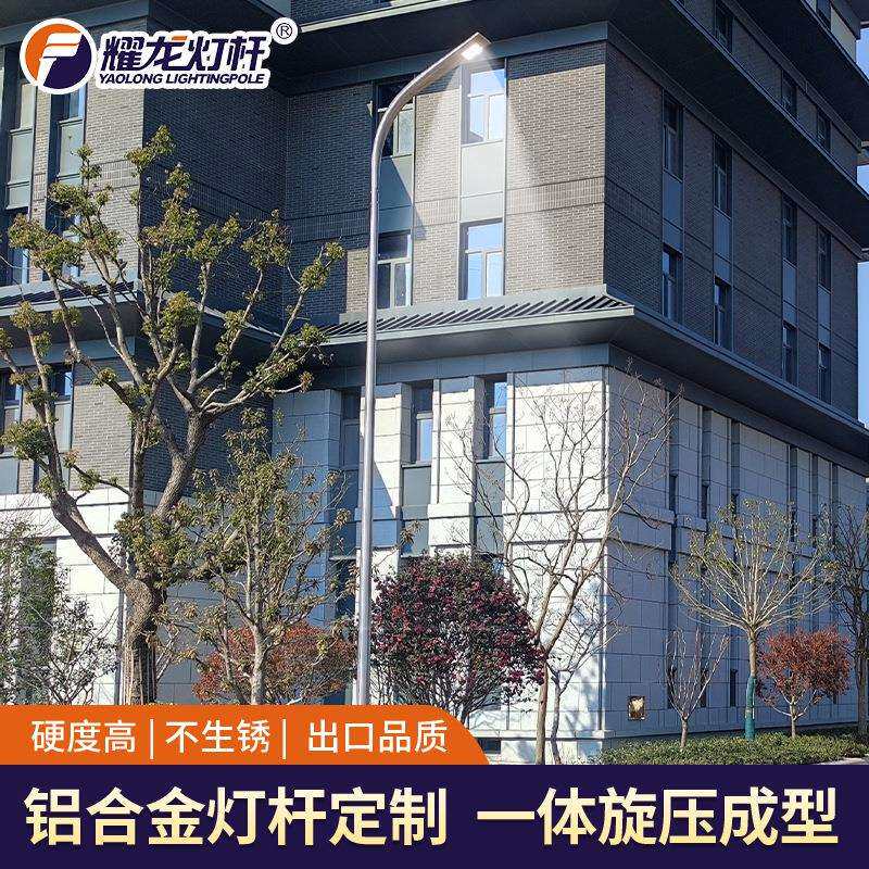外贸户外不锈钢灯杆锥形led单臂路灯厂房太阳能8米9米铝合金灯杆