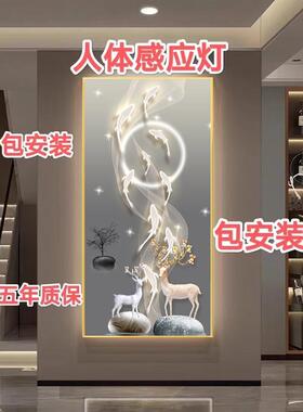 九鱼玄关人体感应星空麋鹿装饰画高端晶瓷挂画现代走廊过道感应灯