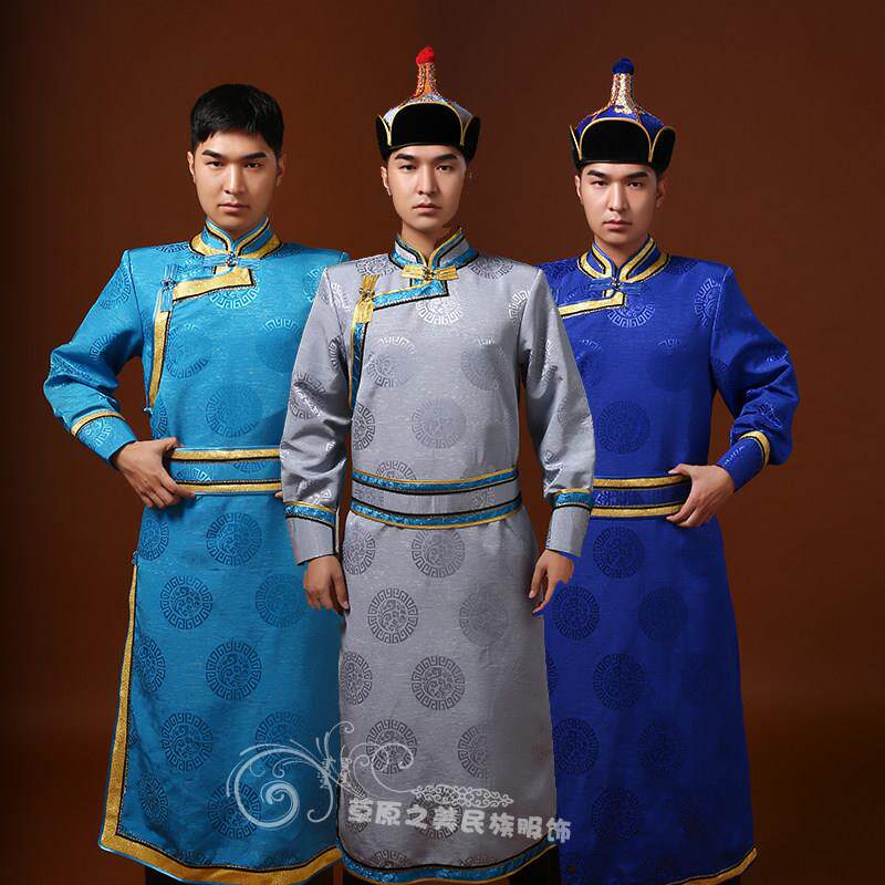 男士蒙古袍传统长款生活装蒙古族春秋日常服装民族舞蹈演出服超值