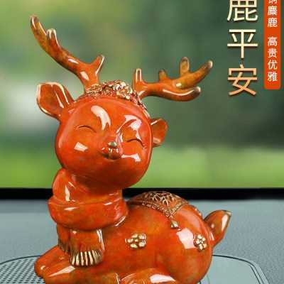 铜鹿一路平安汽车摆件2024新款高档车内饰品男士车载中控台女神款