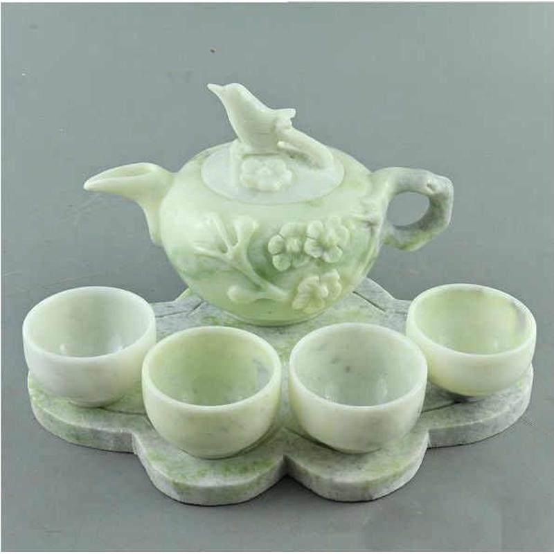 玉石茶壶茶壶 酒壶杯子酒具茶具套装玉石蓝田玉摆件