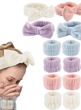 3Pcs Wash Face Headbands for Women Wristband Set Towel Elast