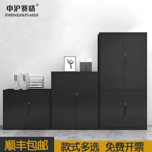 黑色文件柜铁皮柜拆装办公柜资料柜办公室钢制档案柜玻璃储物矮柜