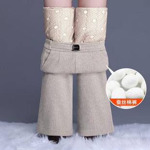 子高腰毛呢微喇裤 加厚保暖中年妈妈裤 女外穿冬季 高档轻奢蚕丝棉裤