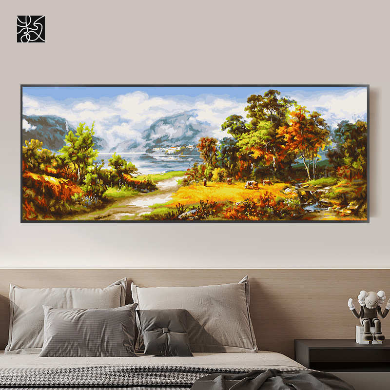 数字油画厂家直供客厅卧室装饰画手工填色风景油画沙发背景挂画