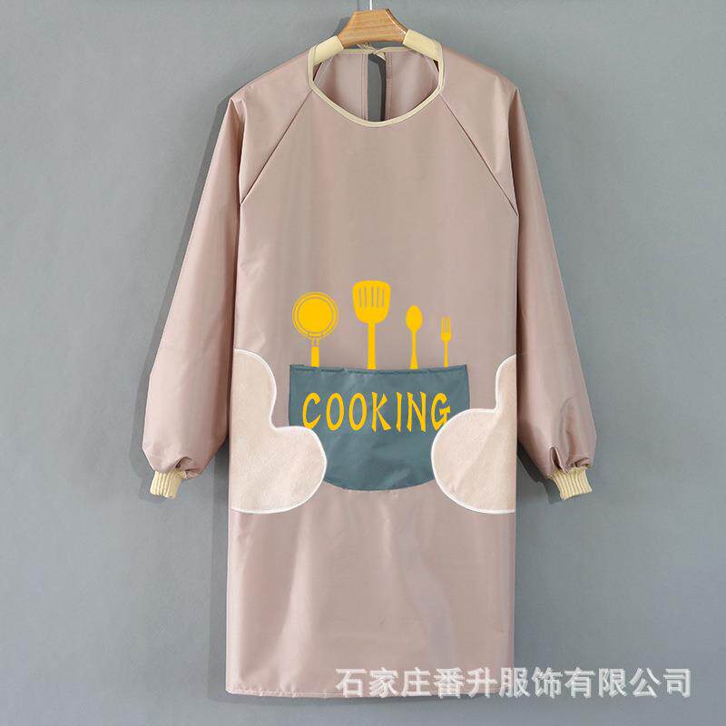 围裙女时尚防水防油薄款透气家用厨房做饭长袖套工作服罩衣男定批