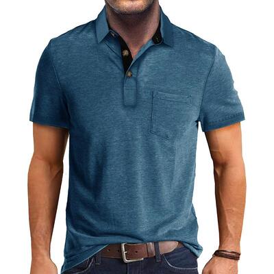 Men's Polo Henley Shirt Cotton Blend Stretch Lightweight But