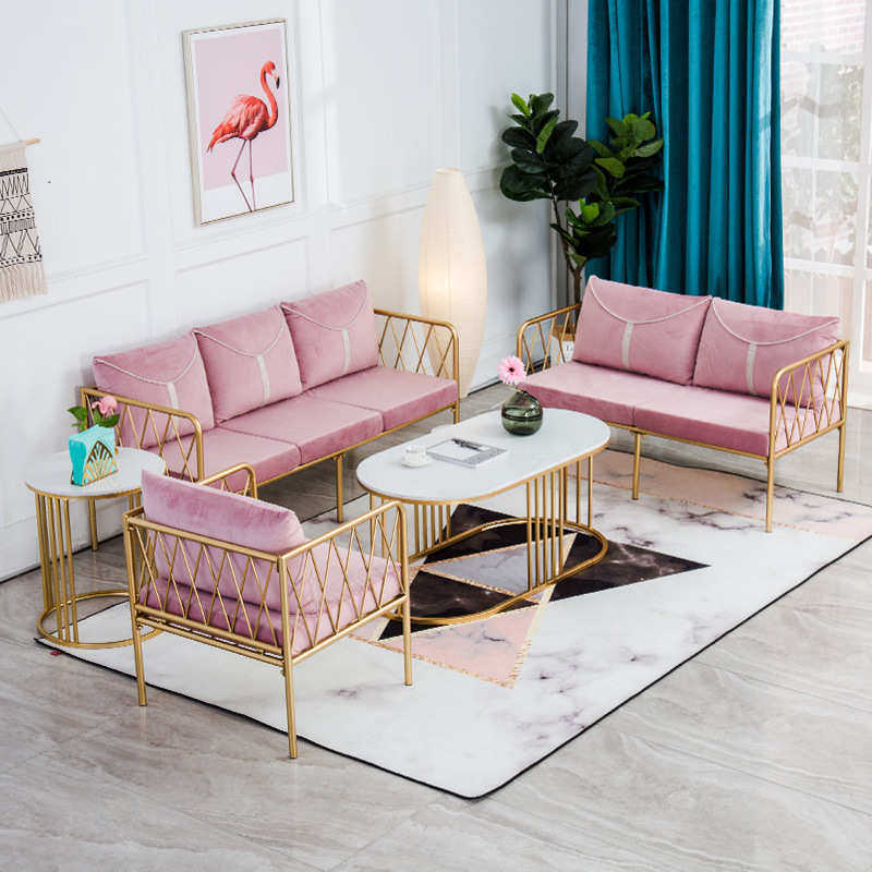 后现代家具北欧简约铁艺沙发椅子网红ins服装店铺工作室茶几组合