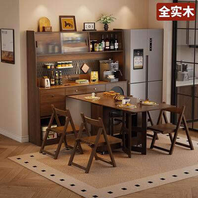 实木餐边柜靠墙一体储物柜家用餐桌可移动折叠客厅置物柜国家补贴