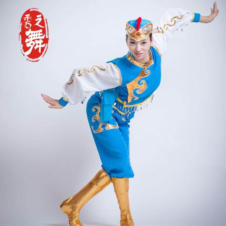 正品蒙古族装女性人筷子舞中式少数民族放大红异成域表演蓝服服装