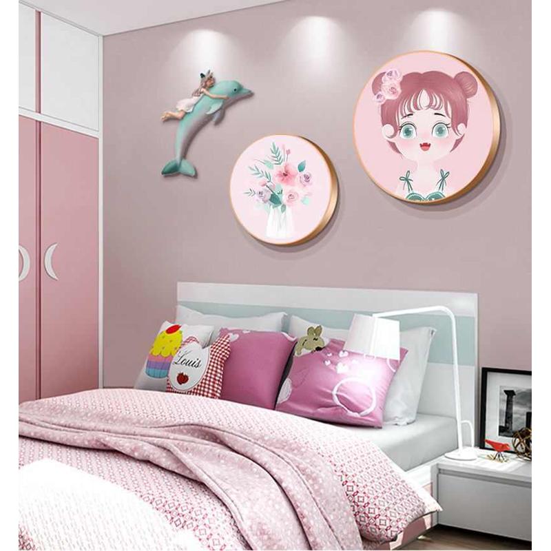 儿童房装饰画粉色卡通公主房女孩卧室床头装饰挂画房间背景墙壁画