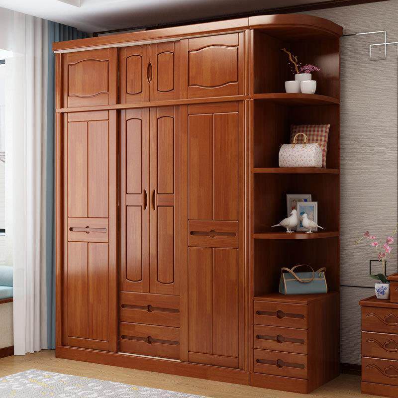 现代中式实木推拉门移门衣柜小户型中式卧室经济型24门储物衣橱柜